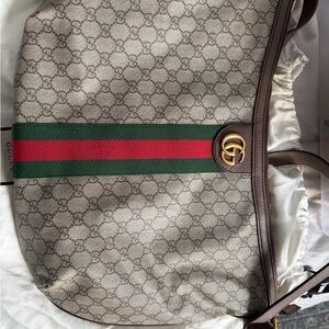 GG Supreme Monogram Web largeOphidia Half Moon Hobo Brown